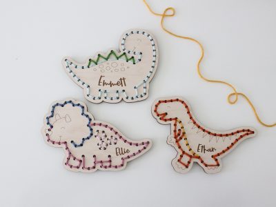 Näh- und Stickset Dinosaurier Stickvorlage aus Holz