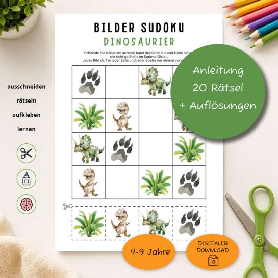 Dinosaurier Bilder Sudoku für Kinder