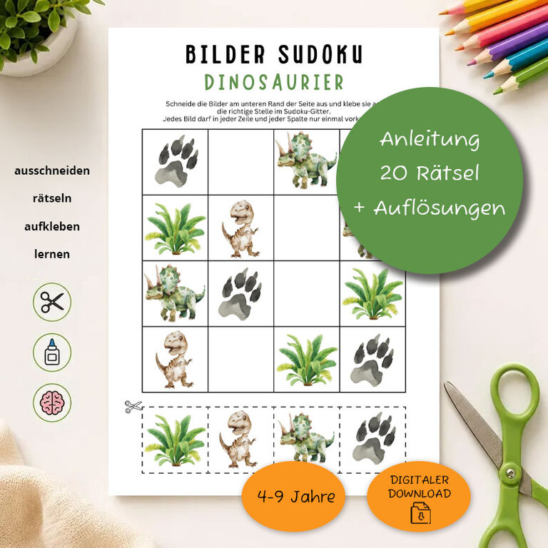 Dinosaurier Bilder Sudoku für Kinder