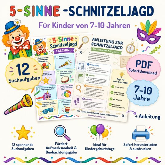 5 Sinne Schnitzeljagd Fasching für Kinder von 7-10 Jahre