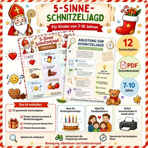 5 Sinne Schnitzeljagd Nikolaus Spiel für Kinder